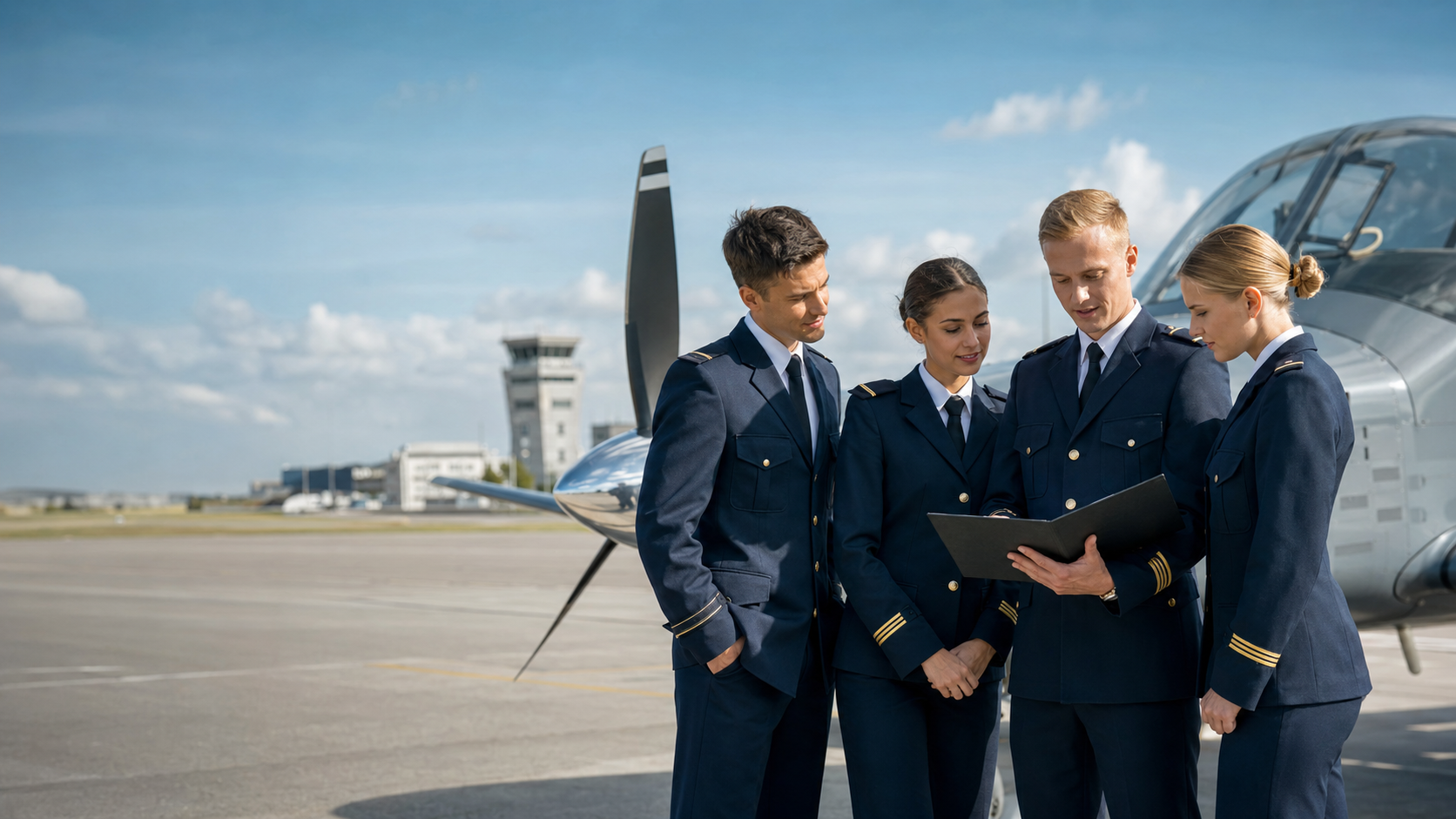 Aviation officer cadets beside a training aircraft